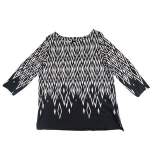 Rafaella Top XXL Black White Abstract Geo Diamond Rhombus Print Tee Cotton Tunic